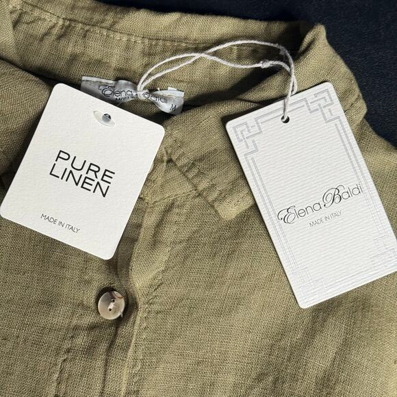 NWT ELENA BALDI M 100% Linen Olive Tunic Dress Minimalist Lagenlook 3/4 Roll-Tab - Picture 8 of 9